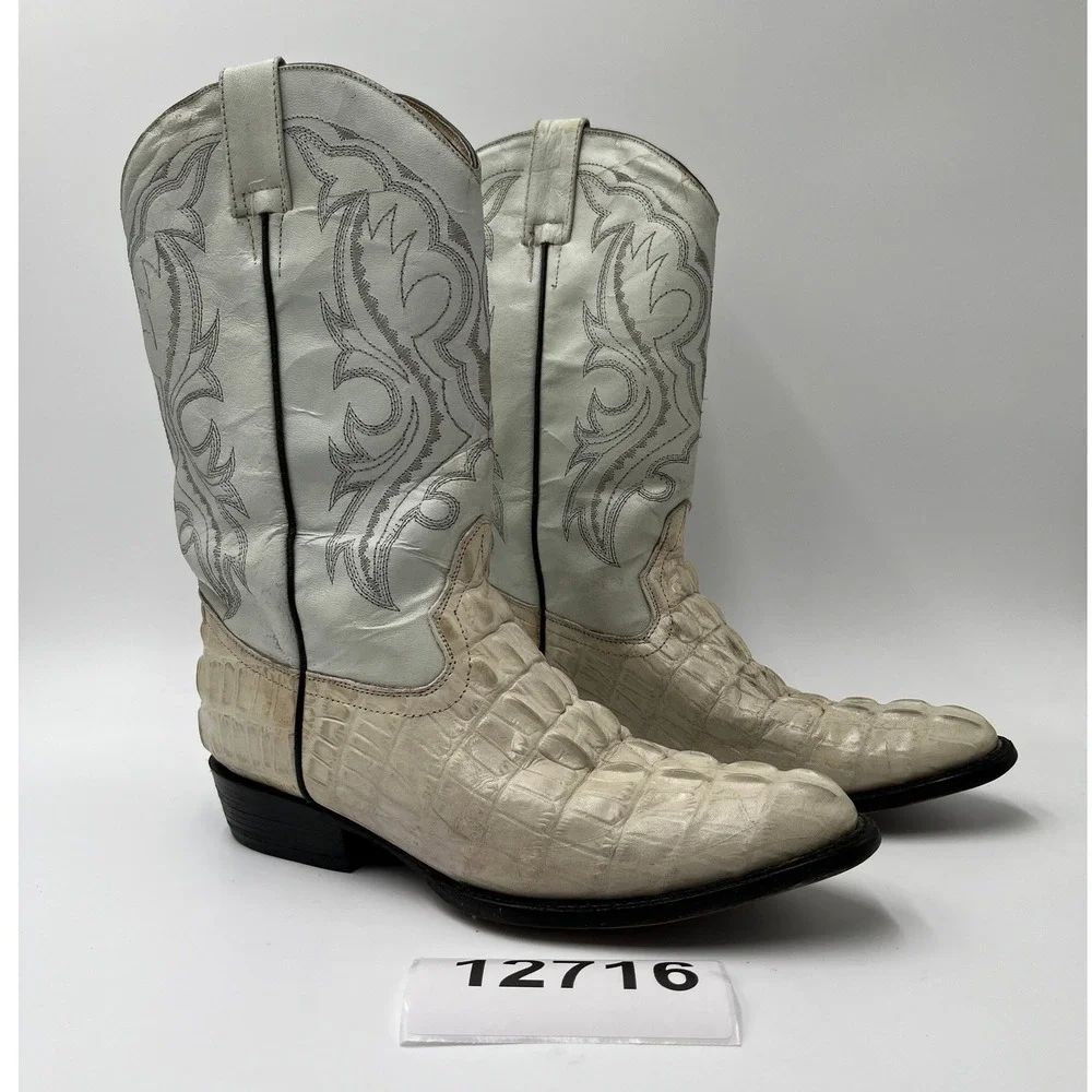 Dario's Boots Mens 28 Beige Leather Crocodile Tail Textured Western Cowboy